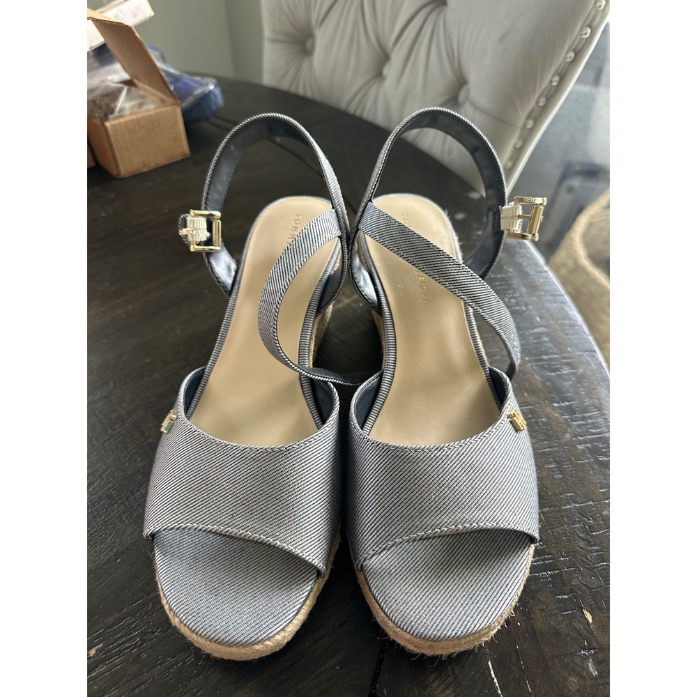 Tommy Hilfiger Gallie3 Blue Pinstripe Espadrille Wedge Sandals‎ Womens 8.5M